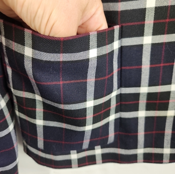 Alice + Olivia Savetta Plaid Windowpane Lamb Leather Elbows Blazer Navy Large - Picture 8 of 16